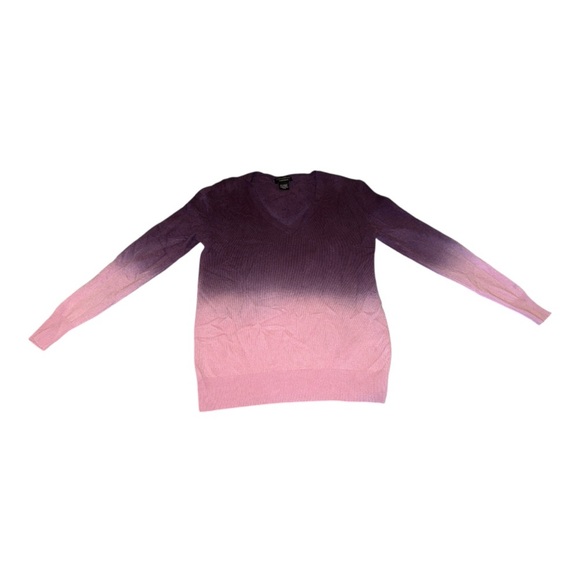 Lord & Taylor 100% Cashmere V-Neck Sweater XS Purple Pink Ombre Gradient Soft - Picture 9 of 12